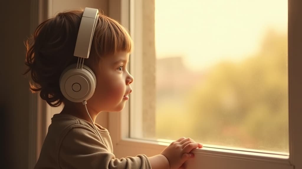My Child Understands French but Won’t Speak: Why This Is Normal 1 A young child wearing headphones listening thoughtfully by a window