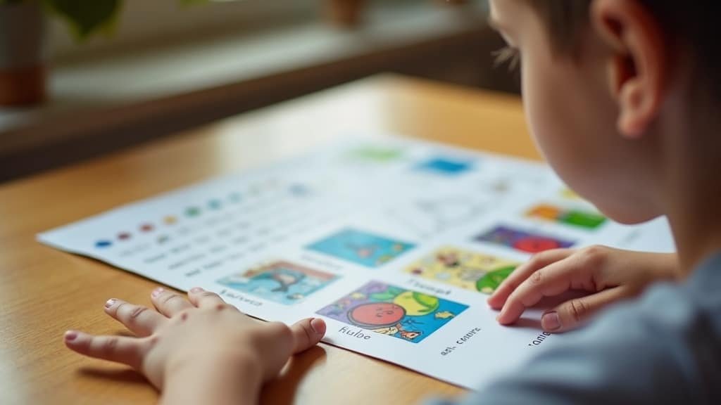 French flashcards and a learning level chart on a desk