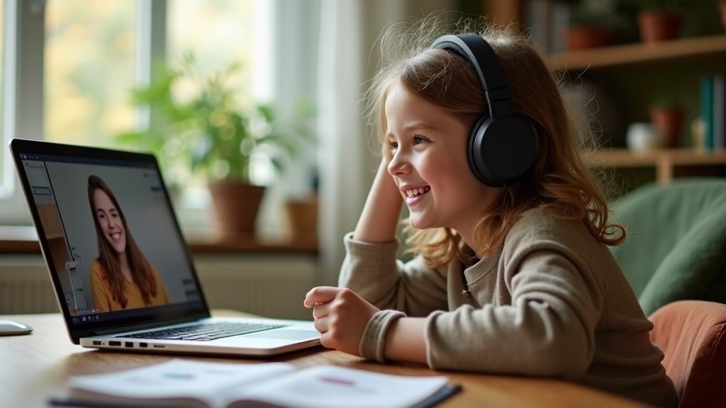 Which U.S. States Will Pay for Your Child's Tutoring in 2026? 3 A child in headphones in an online French tutoring session at home, with flashcards and a workbook on the desk
