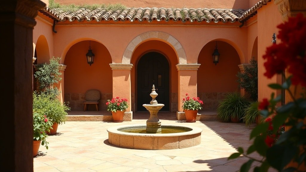 Online Spanish Tutoring for Homeschool Kids: What to Look for in a Certified Tutor 1 A handheld shot of a sunlit Spanish colonial courtyard with a tiled fountain